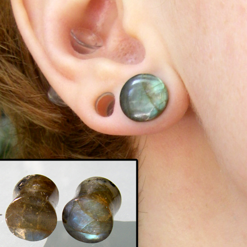 Double Flare Labradorite Plugs