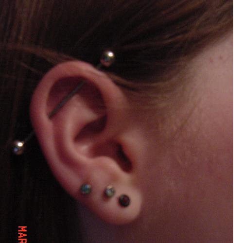 Steel Pinkstriped Industrial Barbell With Cupcake And Gemmed Hearts