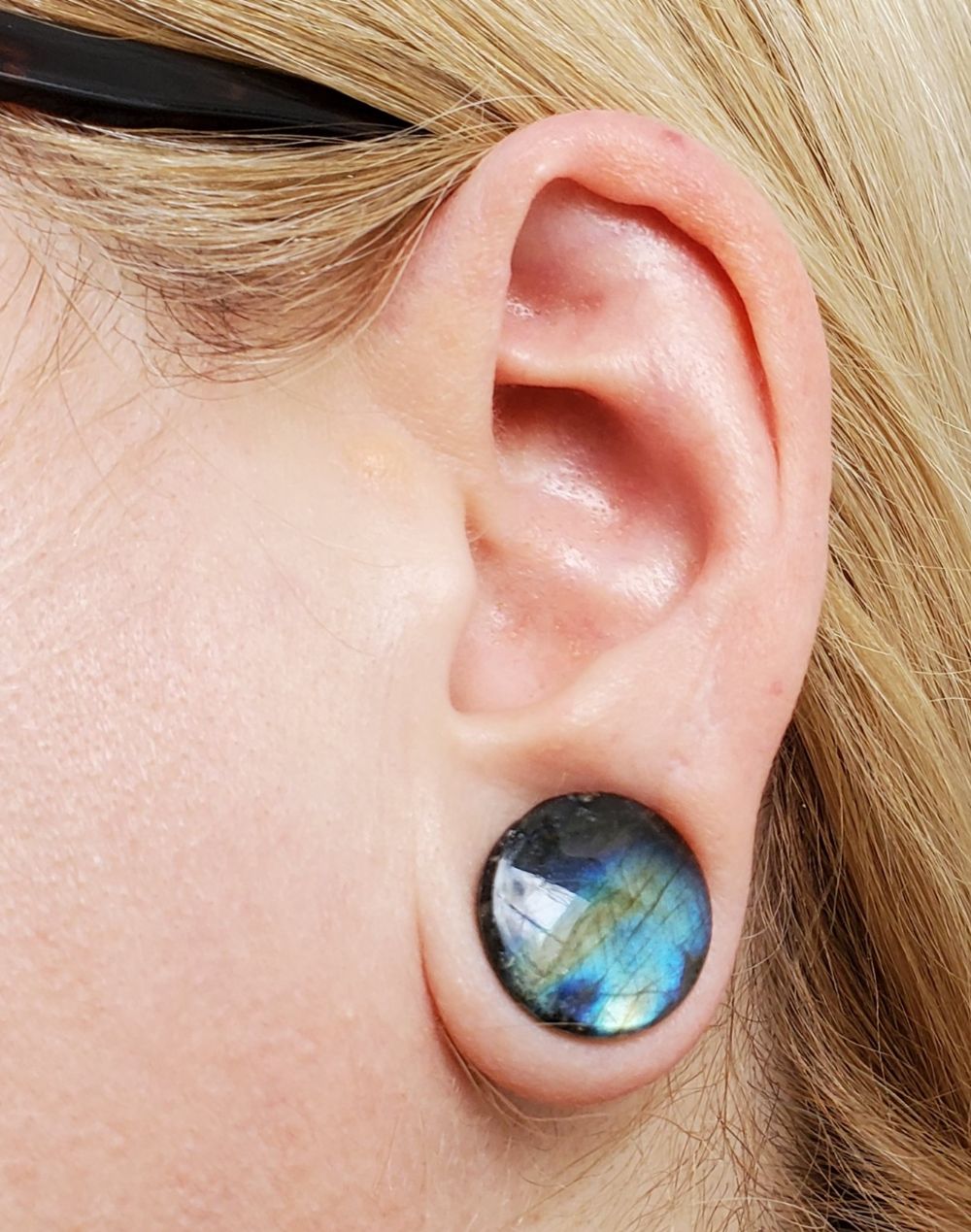 Pair of blue 0g (8mm) Labradorite Stone Plugs sale AAA Grade - Body Jewelry.