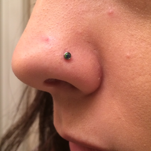 Titanium Nosescrew With Synthetic Opal Cabochon