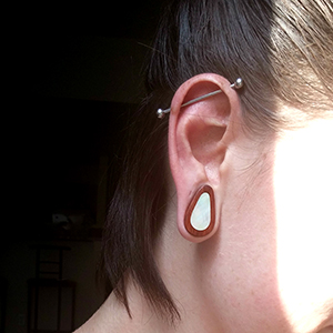 Bloodwood Teardrop Plugs with Mother of Pearl Inlays Customer Photo