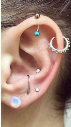 Bezel Set Synthetic Opal Curved Barbell Customer Photo
