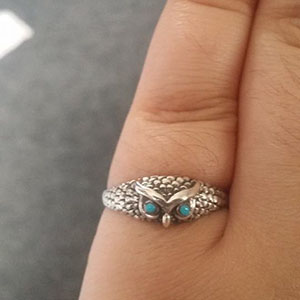 Silver Owl Ring with Turquoise Customer Photo