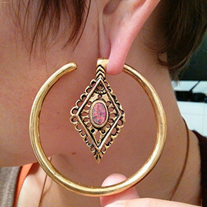 Brass Desire Hoops with Synthetic Black Opal Customer Photo