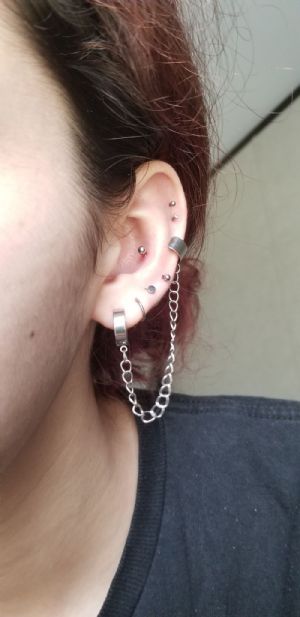 Steel Huggie Earring with Cuff Customer Photo