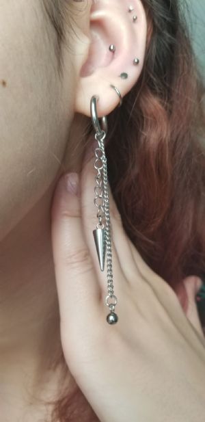 Steel Spike Dangle Huggie Earrings Customer Photo