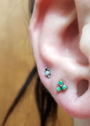 Steel Barbell with Beaded Synthetic Opal Cluster Customer Photo