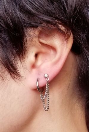 Double Chain Barbell and Huggie Earring Customer Photo