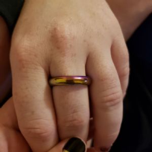 Rainbow Titanium Coated Hematite Ring Customer Photo