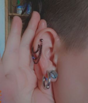 Double Chain Barbell and Huggie Earring Customer Photo