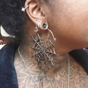 Black Spider and Web Dangle Earrings Customer Photo