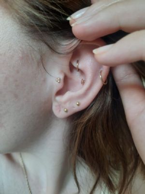 14k Gold 3 Bead Cluster Threaded End Customer Photo