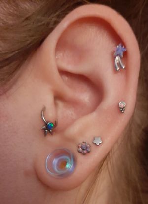 Titanium Gem and Opal Flower Threadless Stud Earrings Customer Photo