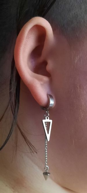 Steel Triangle Spike Dangle Huggie Earrings Customer Photo