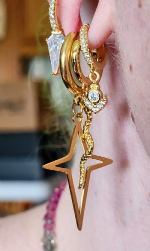 Steel Star Dangle Huggie Earring Customer Photo