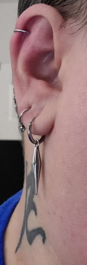 Steel Spike Dangle Huggie Earrings Customer Photo