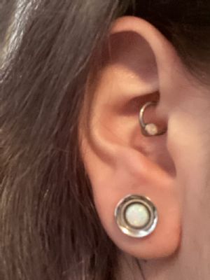 Steel Eyelet with White Opal Inlays Customer Photo
