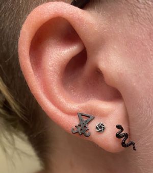 Steel Lucifer Symbol Stud Earrings Customer Photo