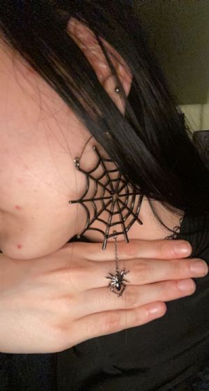 Black Spider and Web Dangle Earrings Customer Photo