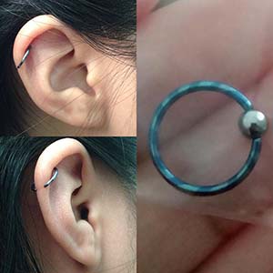 CUSTOM ORDER Titanium Candy Stripe Captive Ring with Steel Bead Customer Photo