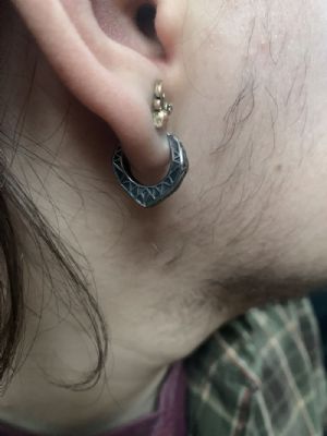 Steel Fractal Huggie Earring Customer Photo