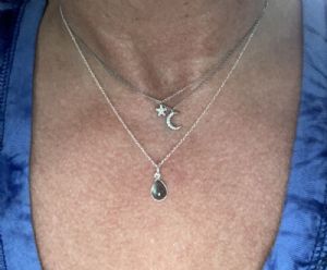 Silver and Stone Dainty Teardrop Necklace Customer Photo