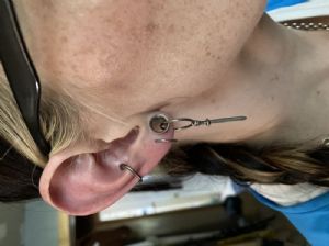Steel Blade Dangle Huggie Earring Customer Photo