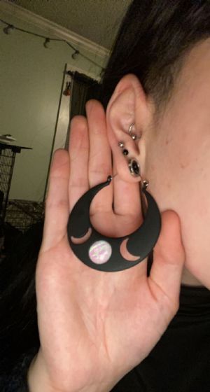 Sythetic Opal Moon Hoop Earrings Customer Photo