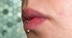 Bezel Set Synthetic Opal Curved Barbell Customer Photo