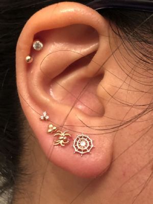 14K Gold Spider Web Threadless End Collection Customer Photo
