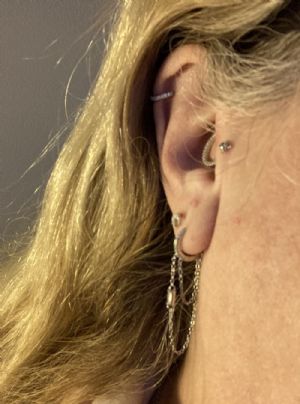 Dual Chained Huggie Earrings with Baguette Cut Gem Customer Photo