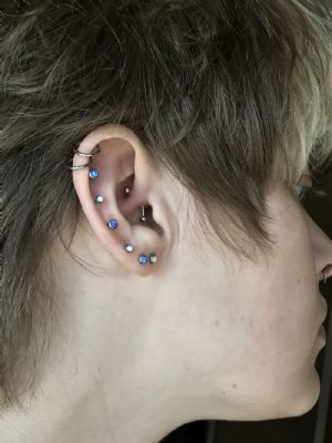 CUSTOM ORDER Titanium Bezel Set Synthetic Opal Disc Threaded Ends Customer Photo