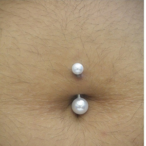 Steel Navel with Faux Pearl Balls Customer Photo