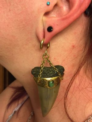 Solid Brass and Megalodon Teeth Weights with Turquoise Customer Photo