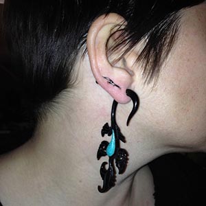 Black Horn Tribal Design with Synthetic Turquoise Inlays Customer Photo