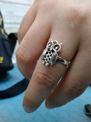 Silver Hollow Owl Ring Customer Photo