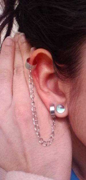 Steel Huggie Earring with Cuff Customer Photo