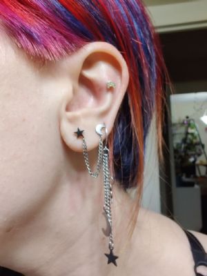 Steel Moon and Star Chain Linked Barbell Customer Photo