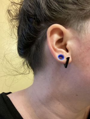 Steel Triangle Huggie Earring Customer Photo