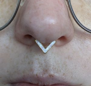 Steel and Synthetic Opal Chevron Seamless Ring Customer Photo