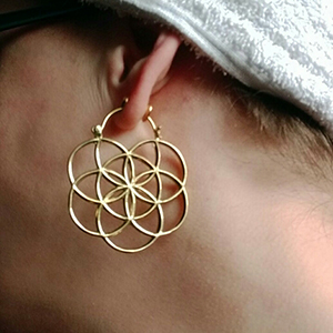 Brass Flower of Life Hoop Earrings Customer Photo