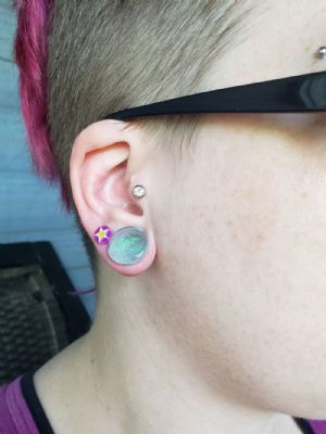 Luminescent Seafoam Glass Plugs Customer Photo
