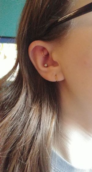 Titanium and Synthetic White Opal Labret Customer Photo