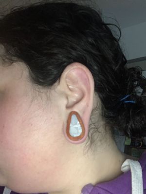 Bloodwood Teardrop Plugs with Mother of Pearl Inlays Customer Photo
